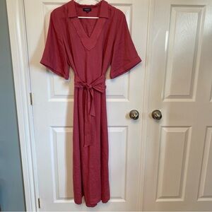Caroll Paris Linen Belted Maxi Dress Light Cranberry Size Euro 44 US 12 L